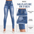 Usthebasic High-Rise Pencil Jeans - Button front, pocket and hem details