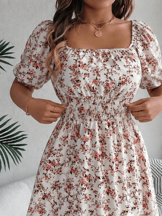 Usthebasic Floral Square-Neck Dress
