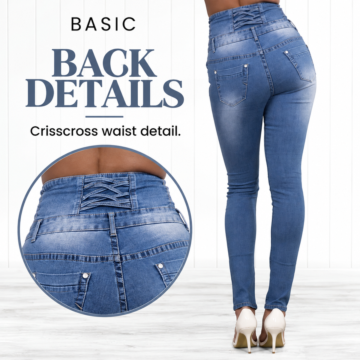 Usthebasic High-Rise Pencil Jeans - Crisscross back-waist detail