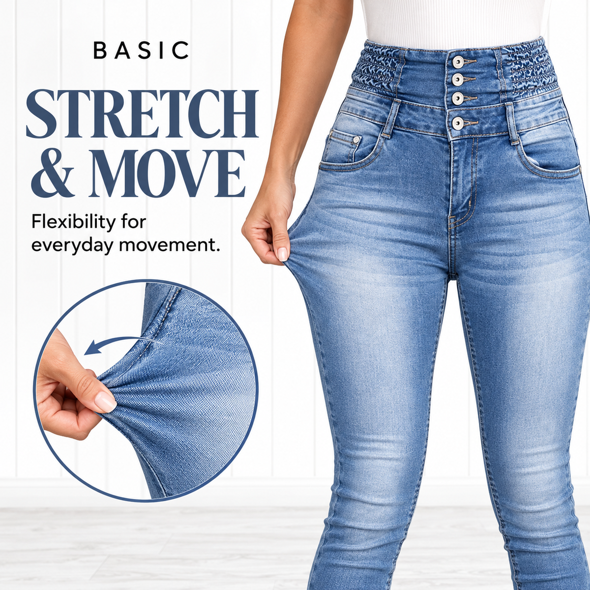 Usthebasic High-Rise Pencil Jeans - Light blue stretch illustration