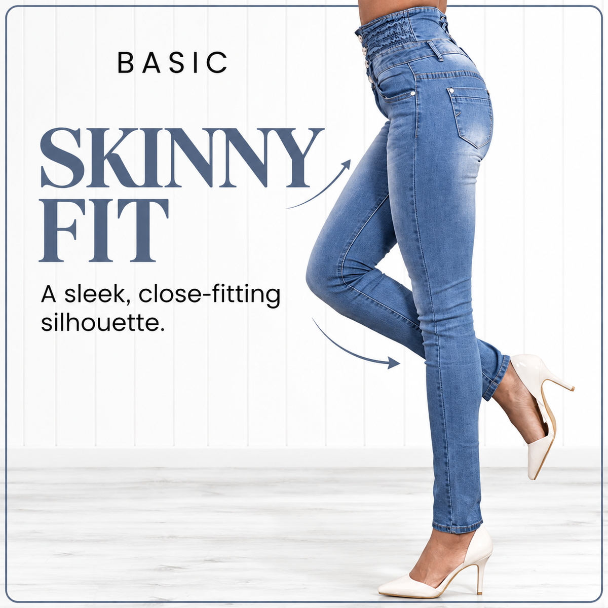 Usthebasic High-Rise Pencil Jeans - Light blue fitted side view