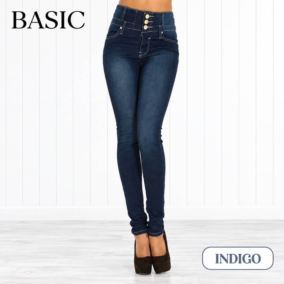 Usthebasic High-Rise Pencil Jeans - Indigo front view