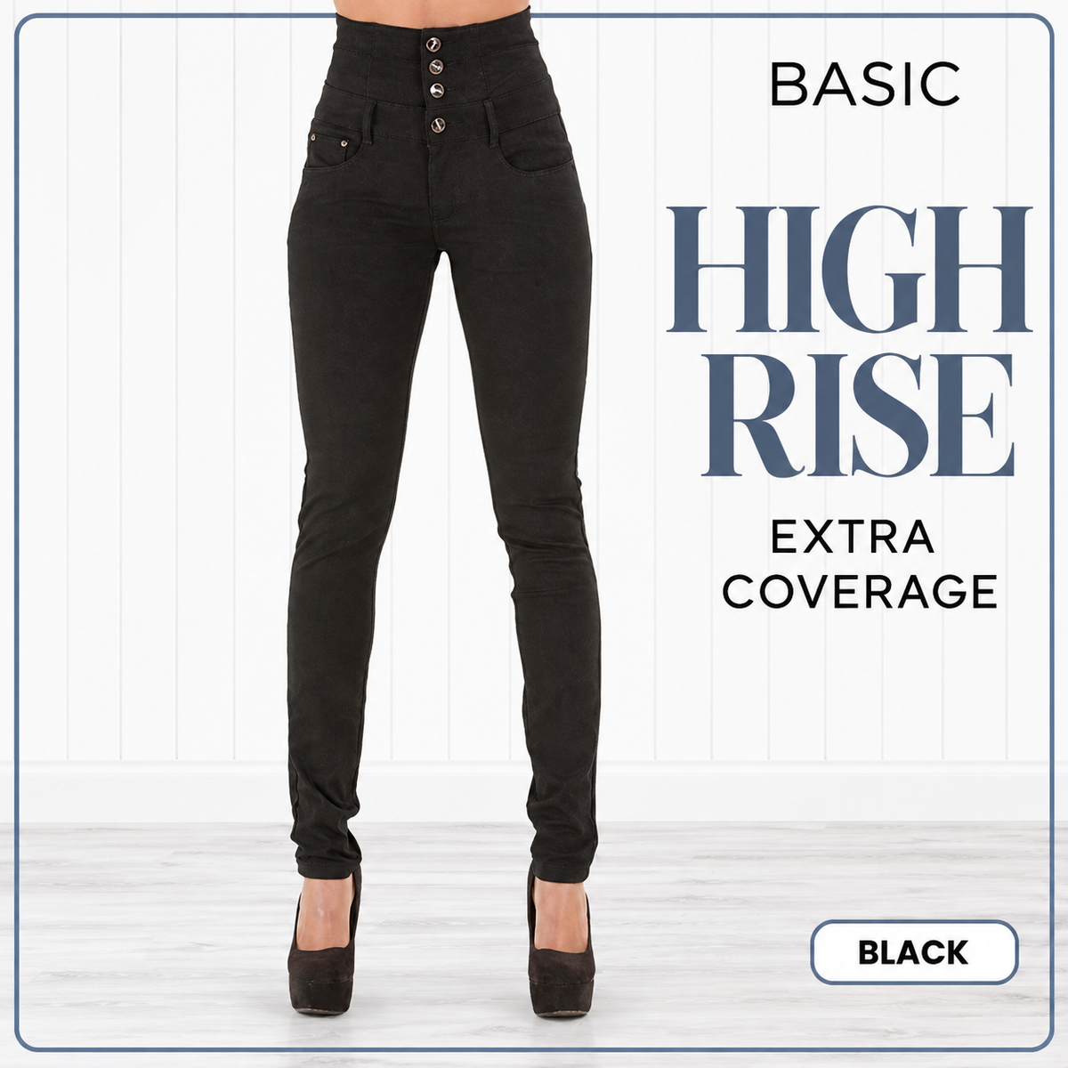 Usthebasic High-Rise Pencil Jeans - Black front view