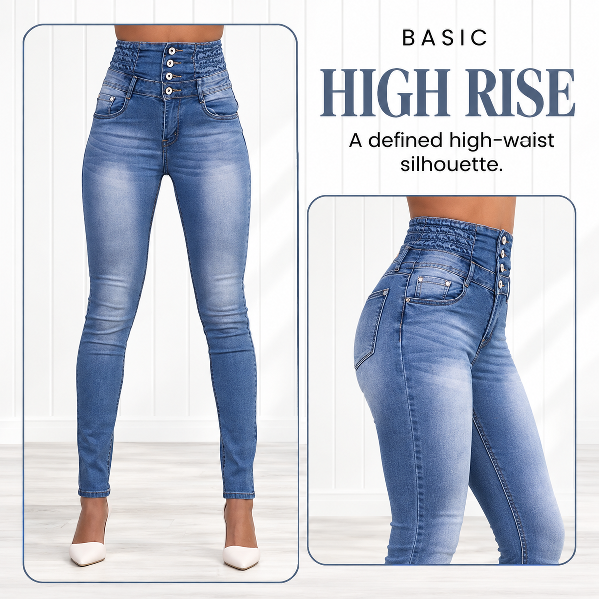 Usthebasic High-Rise Pencil Jeans - Light blue high-waist styling
