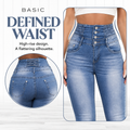 Usthebasic High-Rise Pencil Jeans - Light blue front and back-waist details