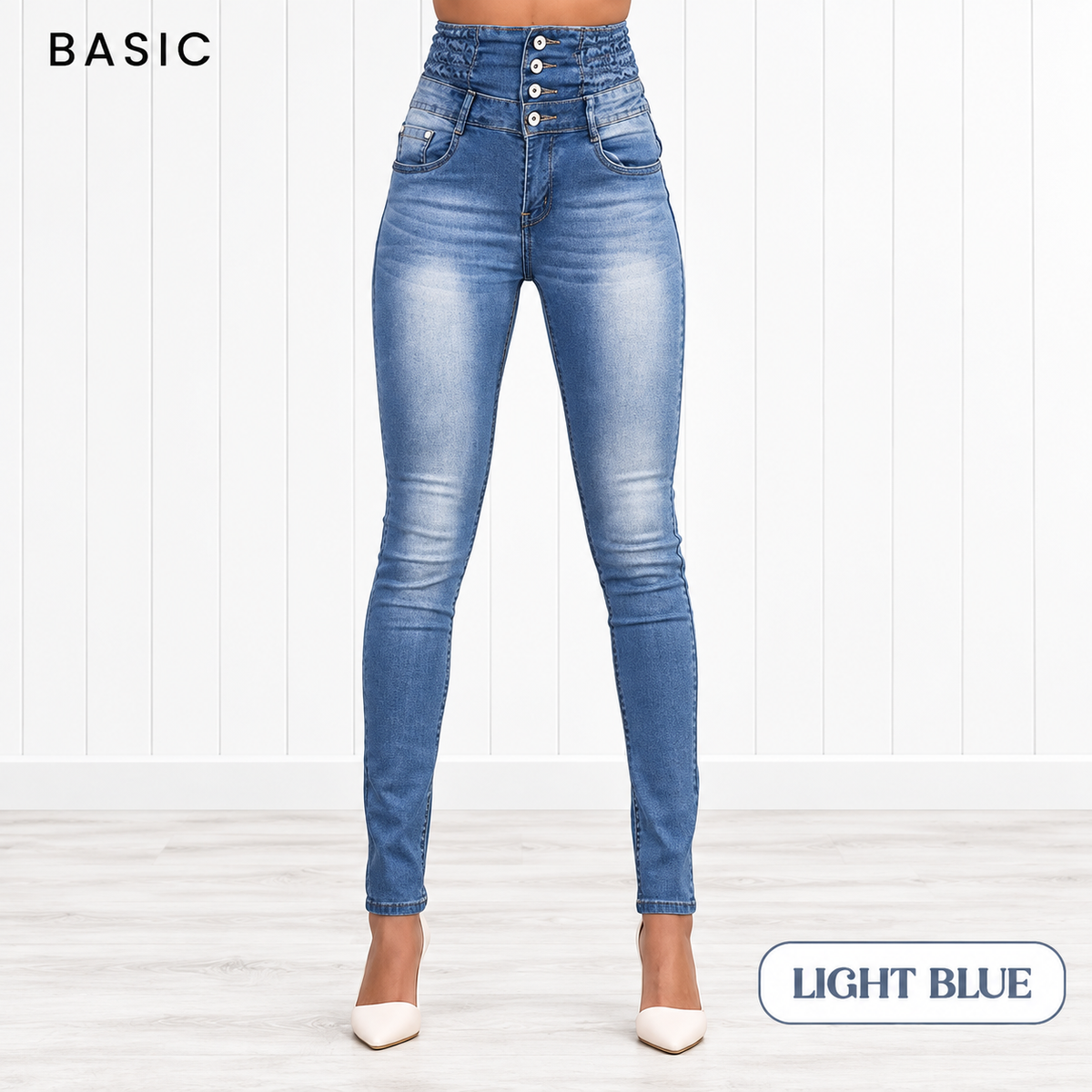 Usthebasic High-Rise Pencil Jeans - Light blue front view