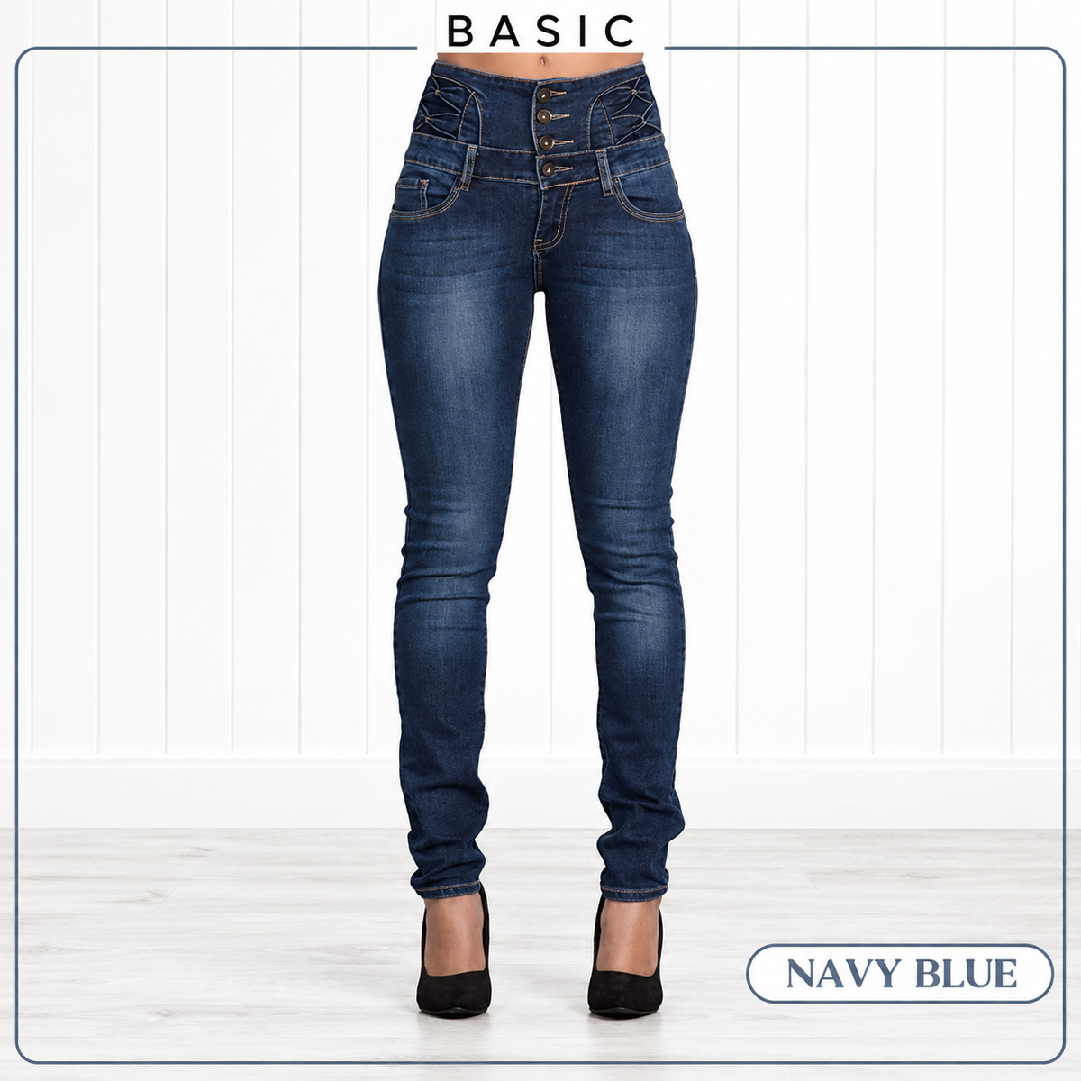 Usthebasic High-Rise Pencil Jeans - Navy blue front view