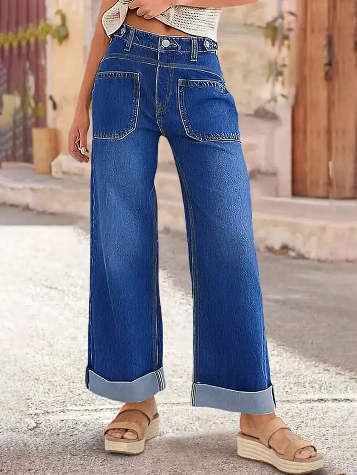 High-Waist Washed Denim Jeans