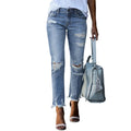 Distressed Frayed-Hem Jeans