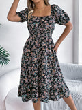 Usthebasic Floral Square-Neck Dress