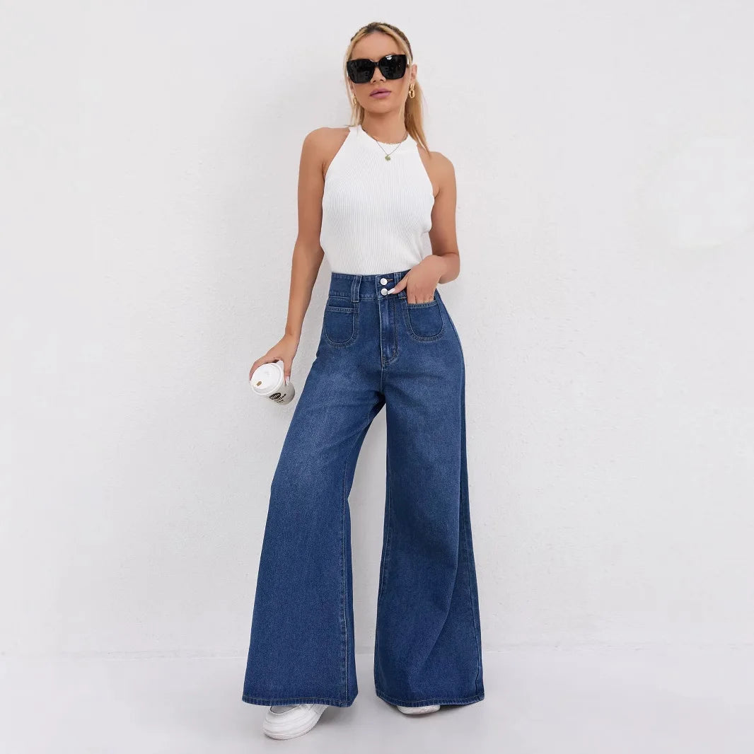 Double-Button Wide-Leg Jeans