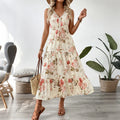 Floral V-Neck Tiered Midi Dress