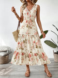 Floral V-Neck Tiered Midi Dress