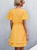 Printed V-Neck Flutter-Sleeve Mini Dress