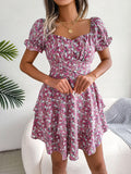 Printed Square-Neck Short-Sleeve Mini Dress