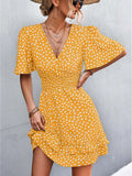 Printed V-Neck Flutter-Sleeve Mini Dress
