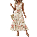 Floral V-Neck Tiered Midi Dress