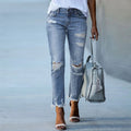 Distressed Frayed-Hem Jeans