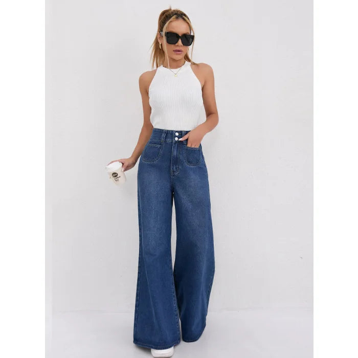 Double-Button Wide-Leg Jeans