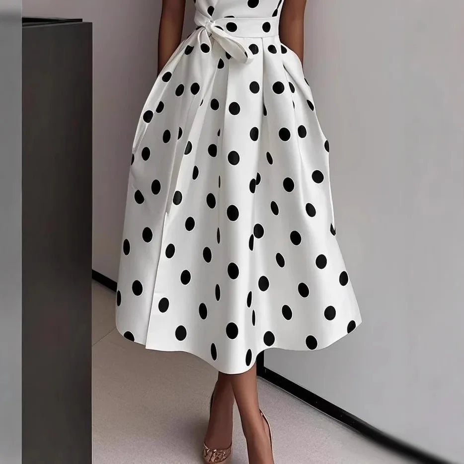 Polka Dot V-Neck Midi Dress