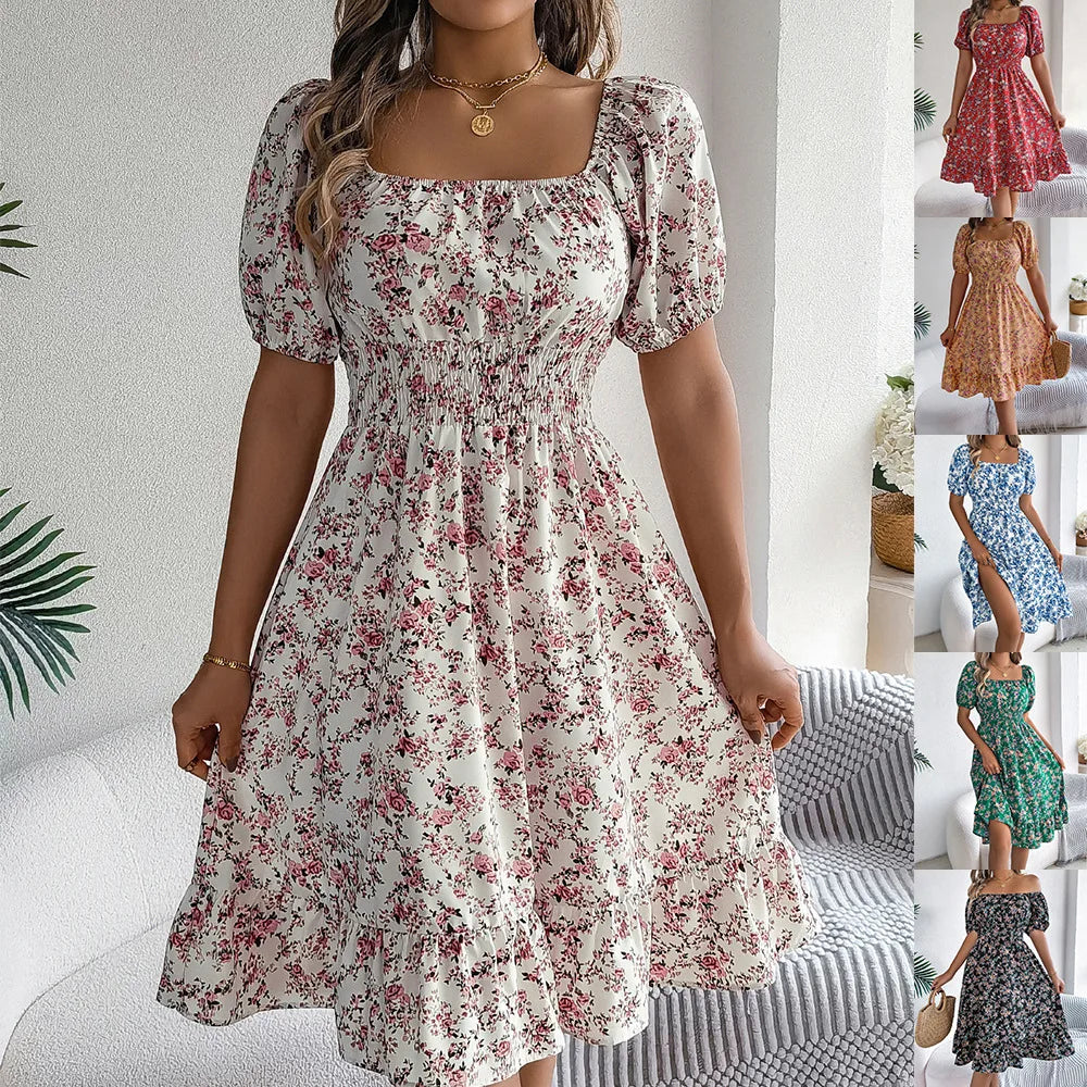 Usthebasic Floral Square-Neck Dress