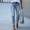 Distressed Frayed-Hem Jeans