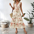 Floral V-Neck Tiered Midi Dress