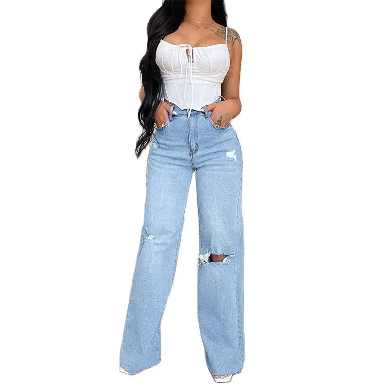 Ripped Wide-Leg Jeans