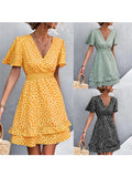 Printed V-Neck Flutter-Sleeve Mini Dress