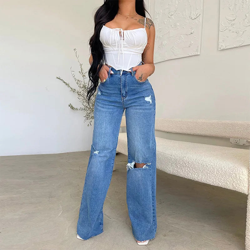Ripped Wide-Leg Jeans