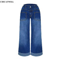 High-Waist Washed Denim Jeans