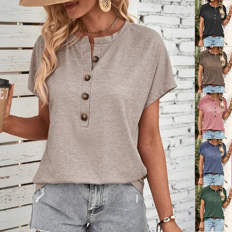 Twist-Button Short-Sleeve Top