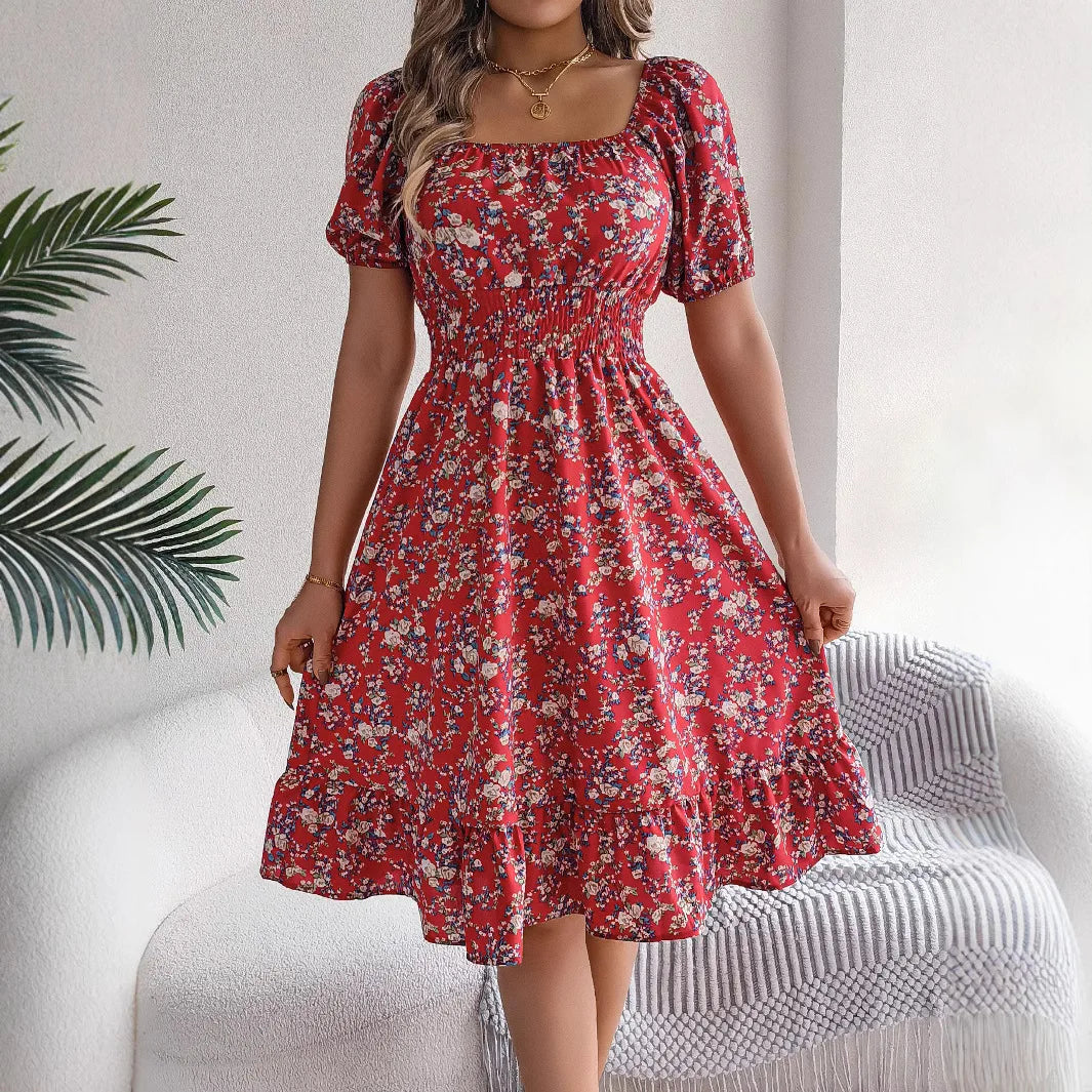Usthebasic Floral Square-Neck Dress