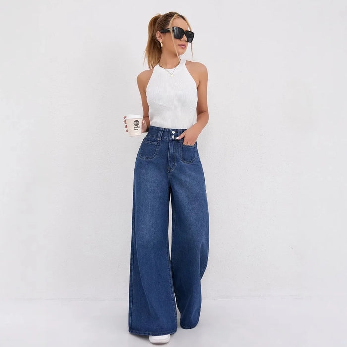 Double-Button Wide-Leg Jeans