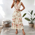 Floral V-Neck Tiered Midi Dress
