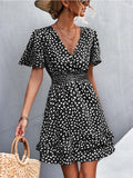 Printed V-Neck Flutter-Sleeve Mini Dress