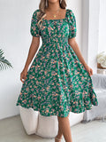 Usthebasic Floral Square-Neck Dress