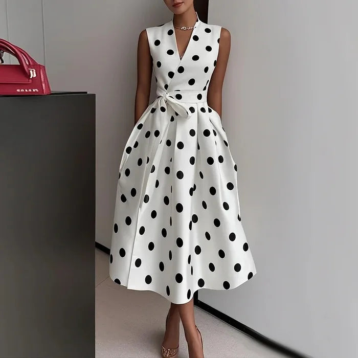Polka Dot V-Neck Midi Dress