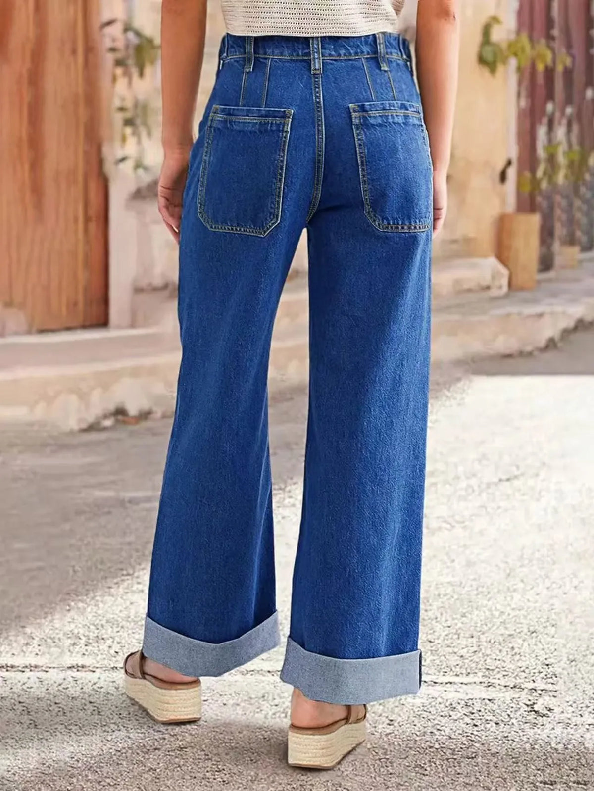 High-Waist Washed Denim Jeans