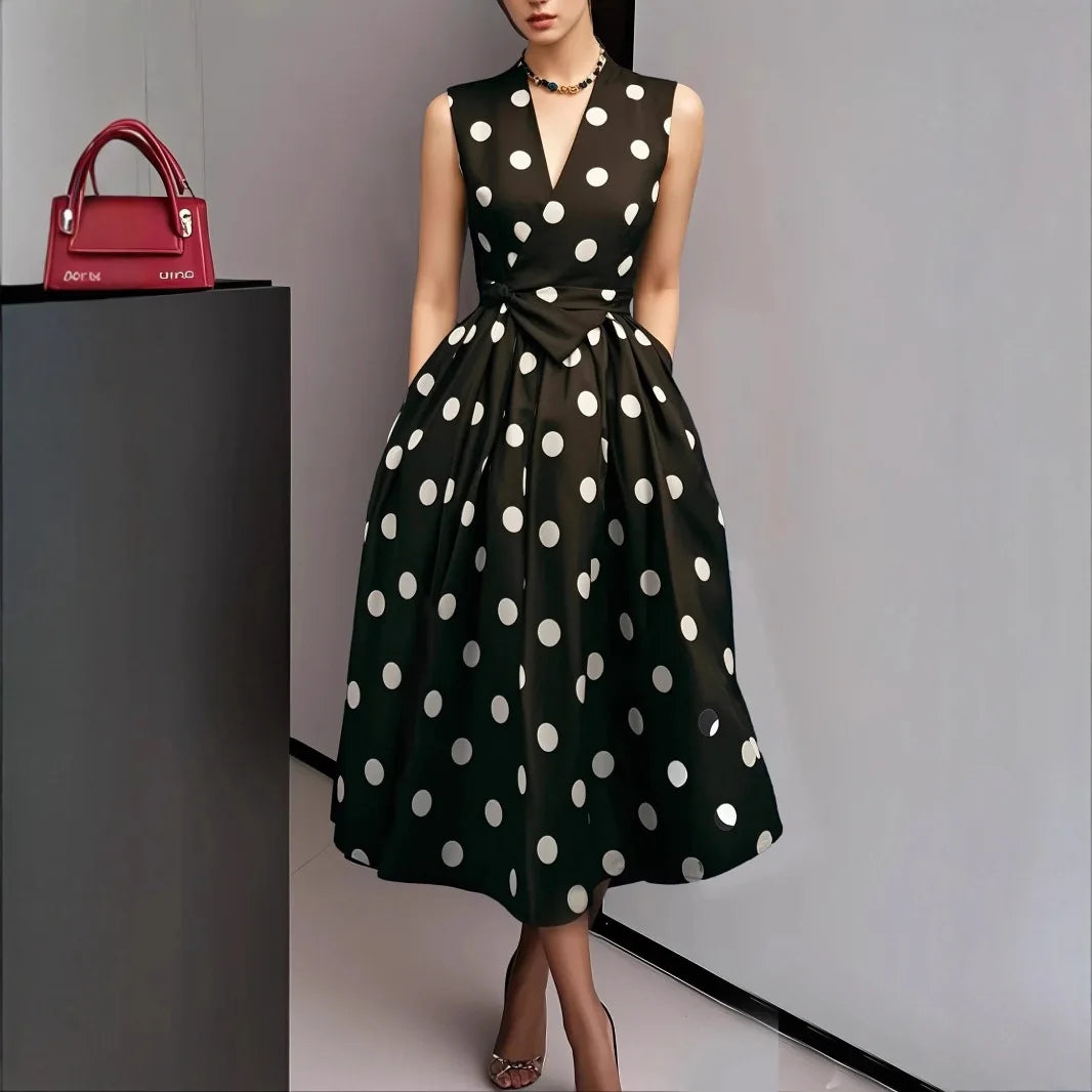 Polka Dot V-Neck Midi Dress