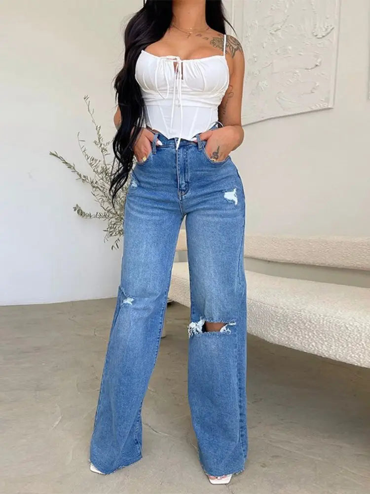 Ripped Wide-Leg Jeans