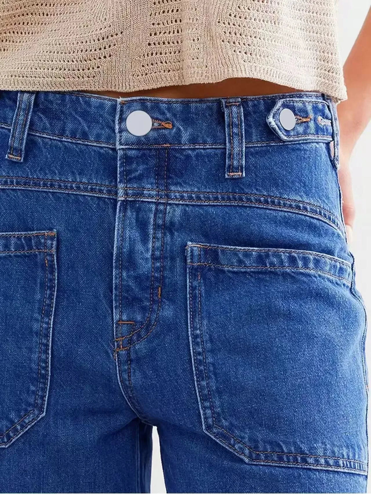 High-Waist Washed Denim Jeans