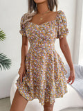 Printed Square-Neck Short-Sleeve Mini Dress