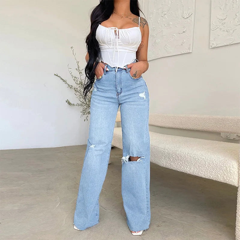 Ripped Wide-Leg Jeans