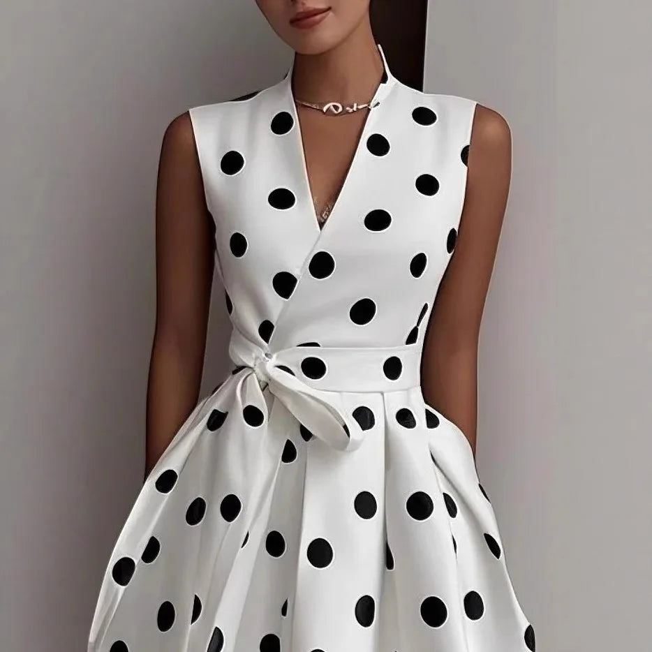 Polka Dot V-Neck Midi Dress