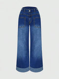 High-Waist Washed Denim Jeans
