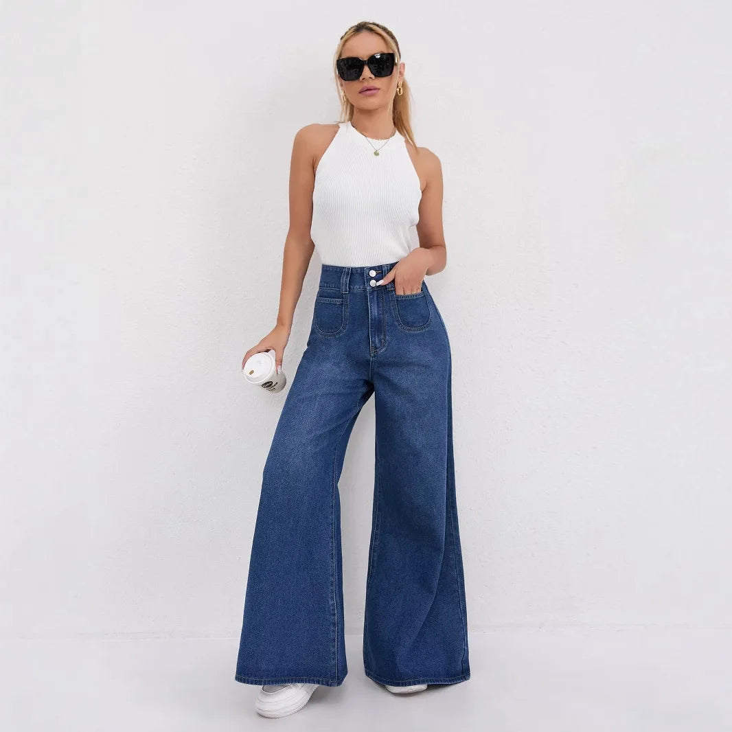 Double-Button Wide-Leg Jeans