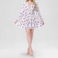 Floral V-Neck Lantern-Sleeve Mini Dress