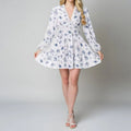 Floral V-Neck Lantern-Sleeve Mini Dress